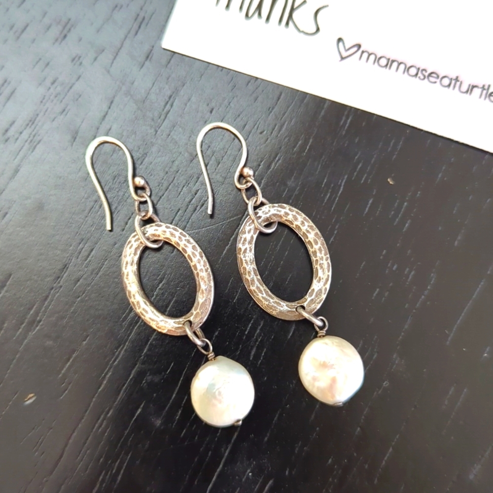 Silpada sterling coin pearl earrings